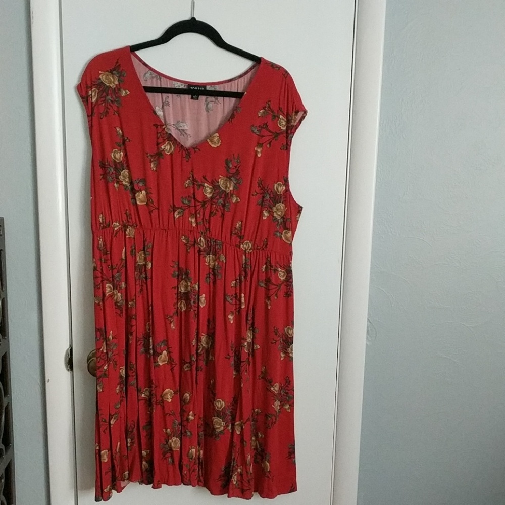 Floral Sleeveless V-Neck Red Dress